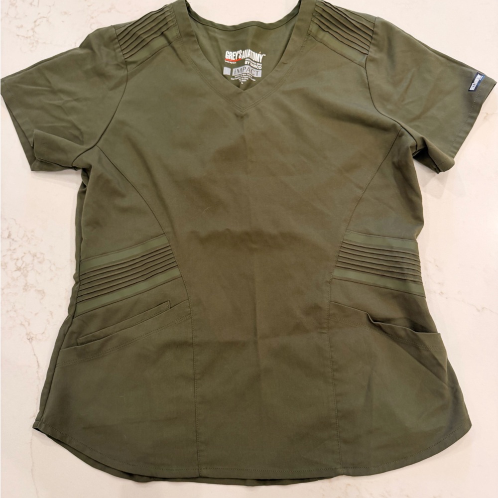 Grey's Anatomy Olive Green V-Neck Scrub Top with Pocket Details